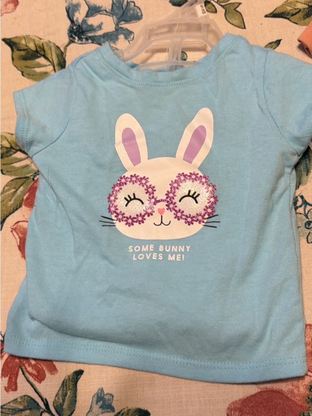 Baby Girls Light Blue Bunny Graphic Tee and Shorts - Some Bunny Loves Me